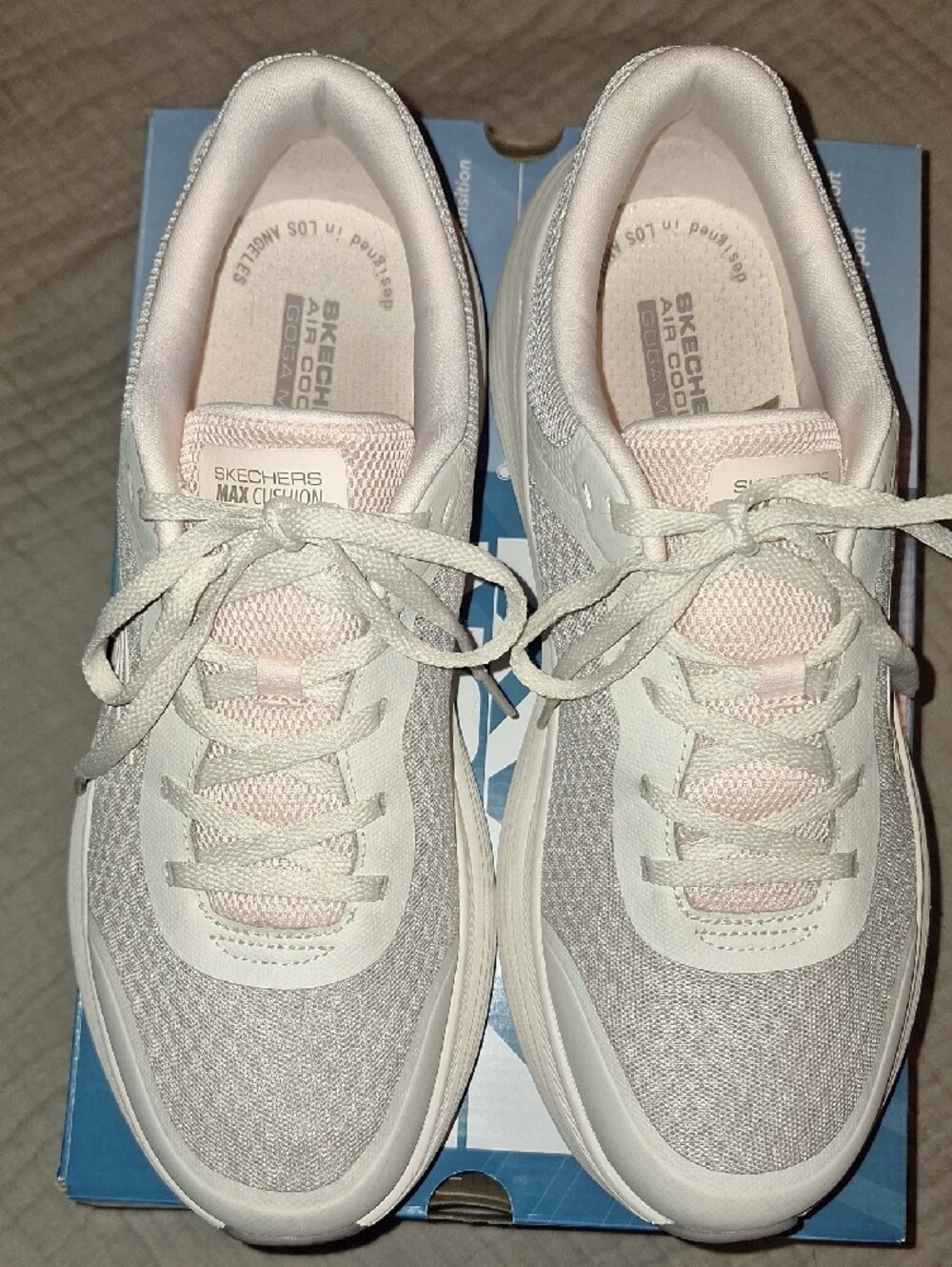 Skechers Women's White and Light Pink Mesh Walking Sneakers - Picture 3 of 9